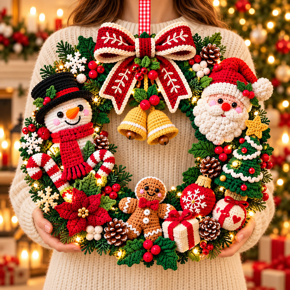Christmas Wreath Crochet Pattern PDF – Santa, Snowman, Gingerbread & Poinsettia