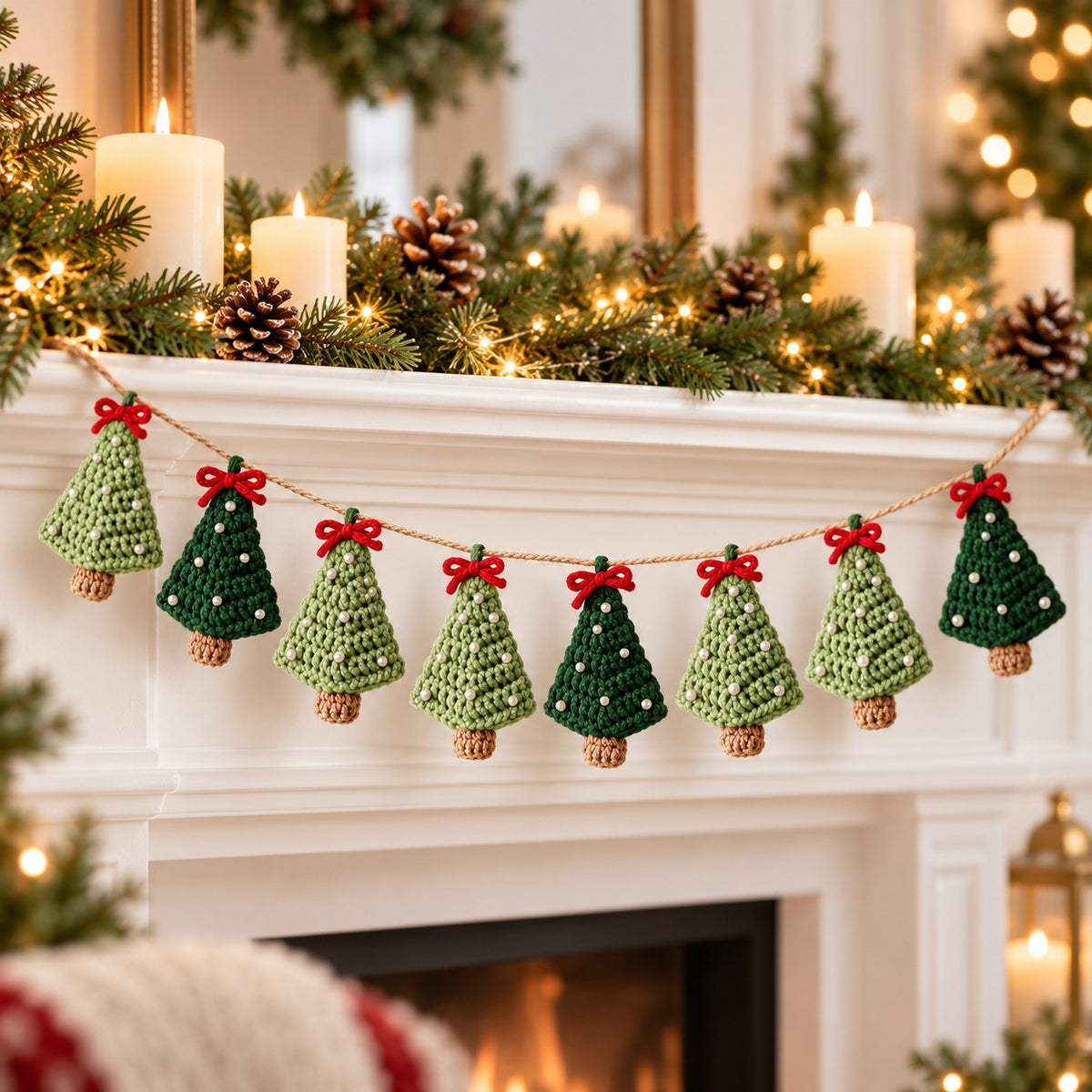 Mini Christmas Tree Garland Crochet Pattern PDF – Holiday Ornament Decor