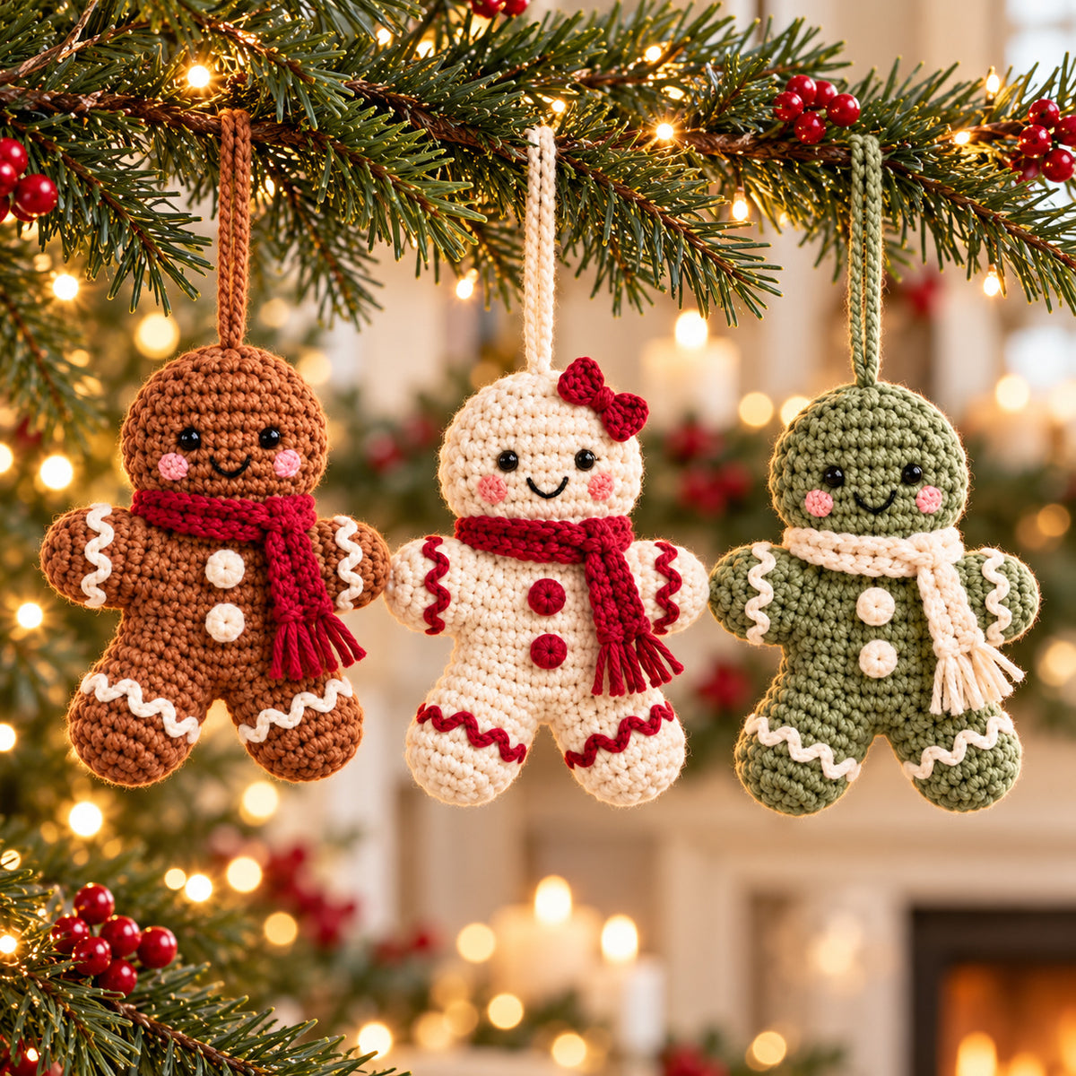 Gingerbread Ornament Crochet Pattern PDF – Scarf, Bow & 3 Colorways