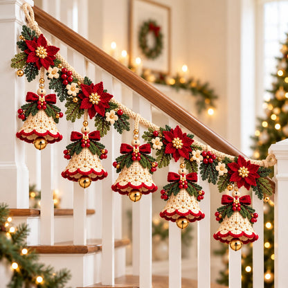 Christmas Bell Garland Crochet Pattern PDF – Poinsettia Holiday Decor