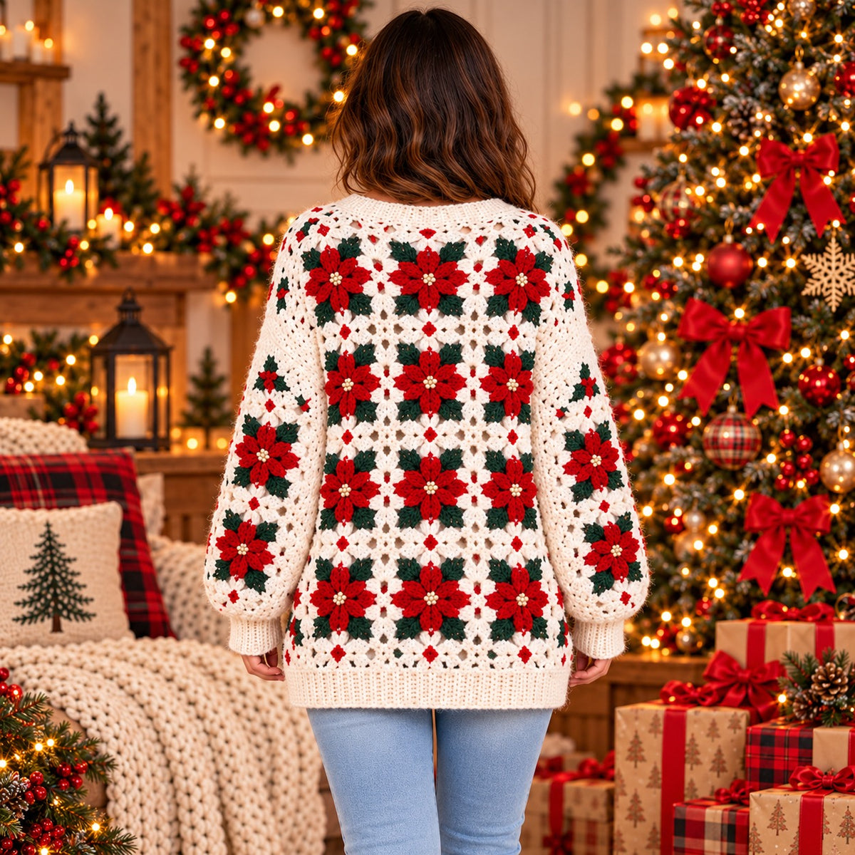 Christmas Crochet Cardigan Pattern PDF – Granny Square Holiday Sweater