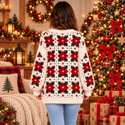 Christmas Crochet Cardigan Pattern PDF – Granny Square Holiday Sweater