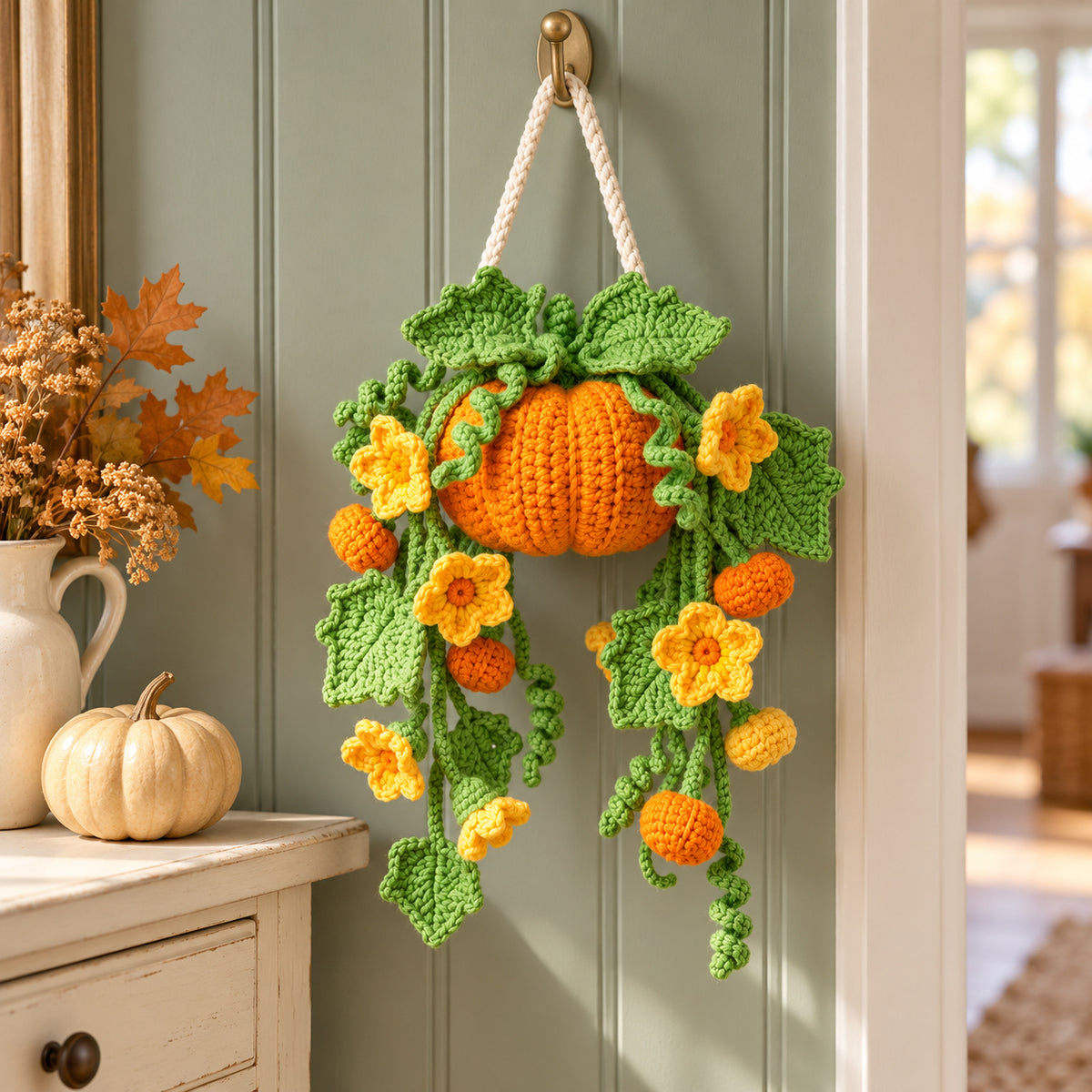 Pumpkin Hanging Plant Crochet Pattern PDF – Fall Wall Decor