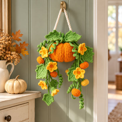 Pumpkin Hanging Plant Crochet Pattern PDF – Fall Wall Decor
