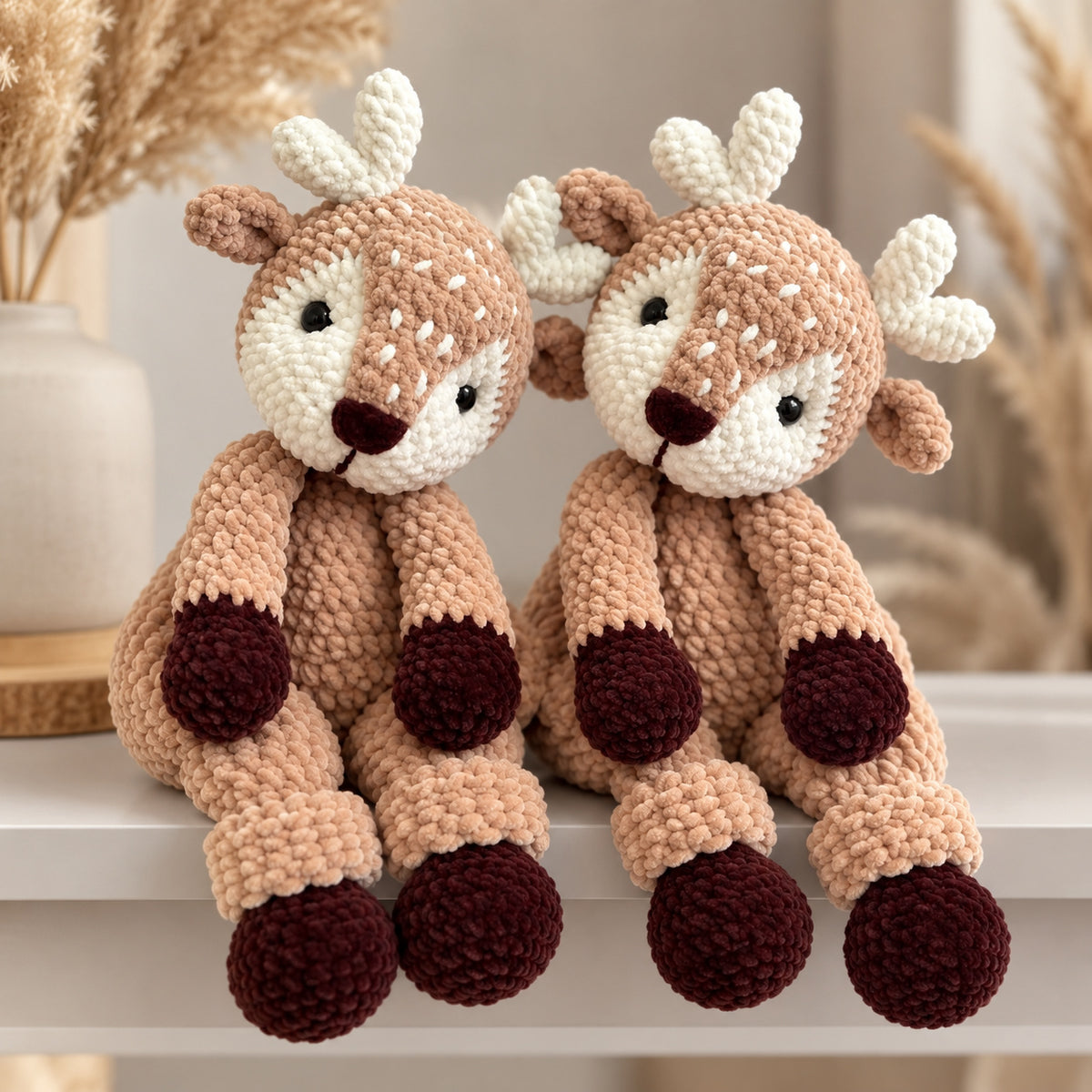 Reindeer Crochet Pattern PDF – Plush Low-Sew Amigurumi Deer Toy