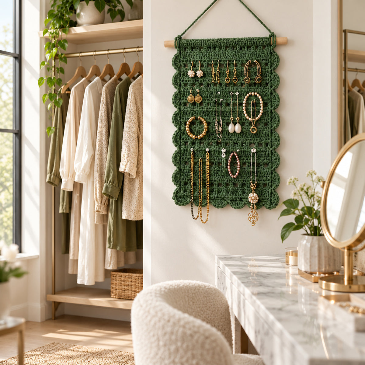 Crochet Jewellery Holder Pattern PDF – Boho Wall Hanging Organizer