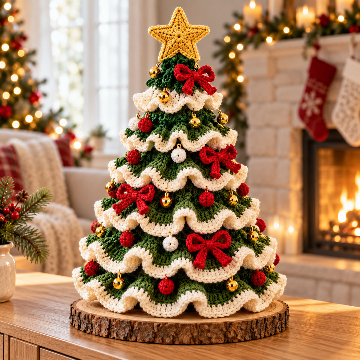 Ruffled Christmas Tree Crochet Pattern PDF – Holiday Table & Mantel Decor