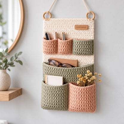 6 Pocket Crochet Wall Organizer Pattern PDF – Boho Hanging Storage