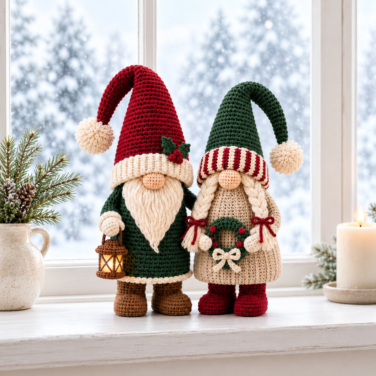 Winter Gnome Couple Crochet Pattern PDF – Scandinavian Christmas Amigurumi