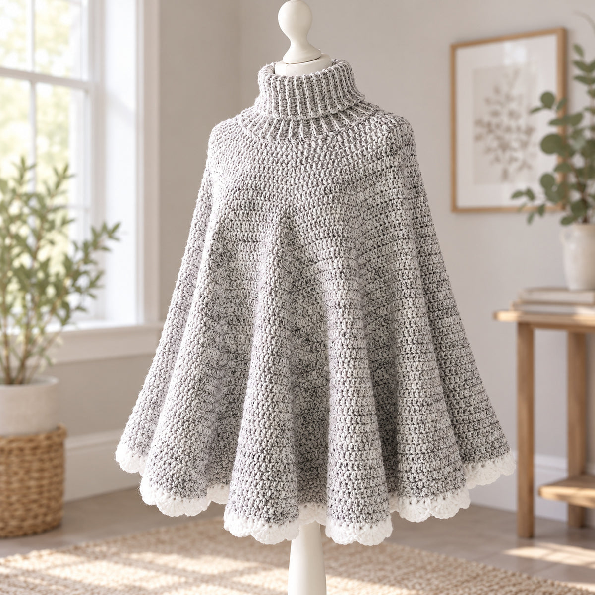 Roll Neck Poncho Crochet Pattern PDF – Beginner Top-Down No-Sew Design