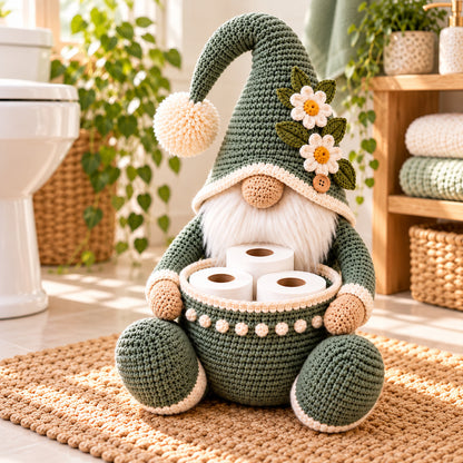 Gnome Toilet Paper Holder Crochet Pattern PDF – Bathroom Storage Basket
