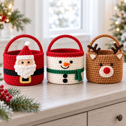 9 Christmas Crochet Basket Patterns Bundle PDF – Santa, Snowman, Reindeer & More