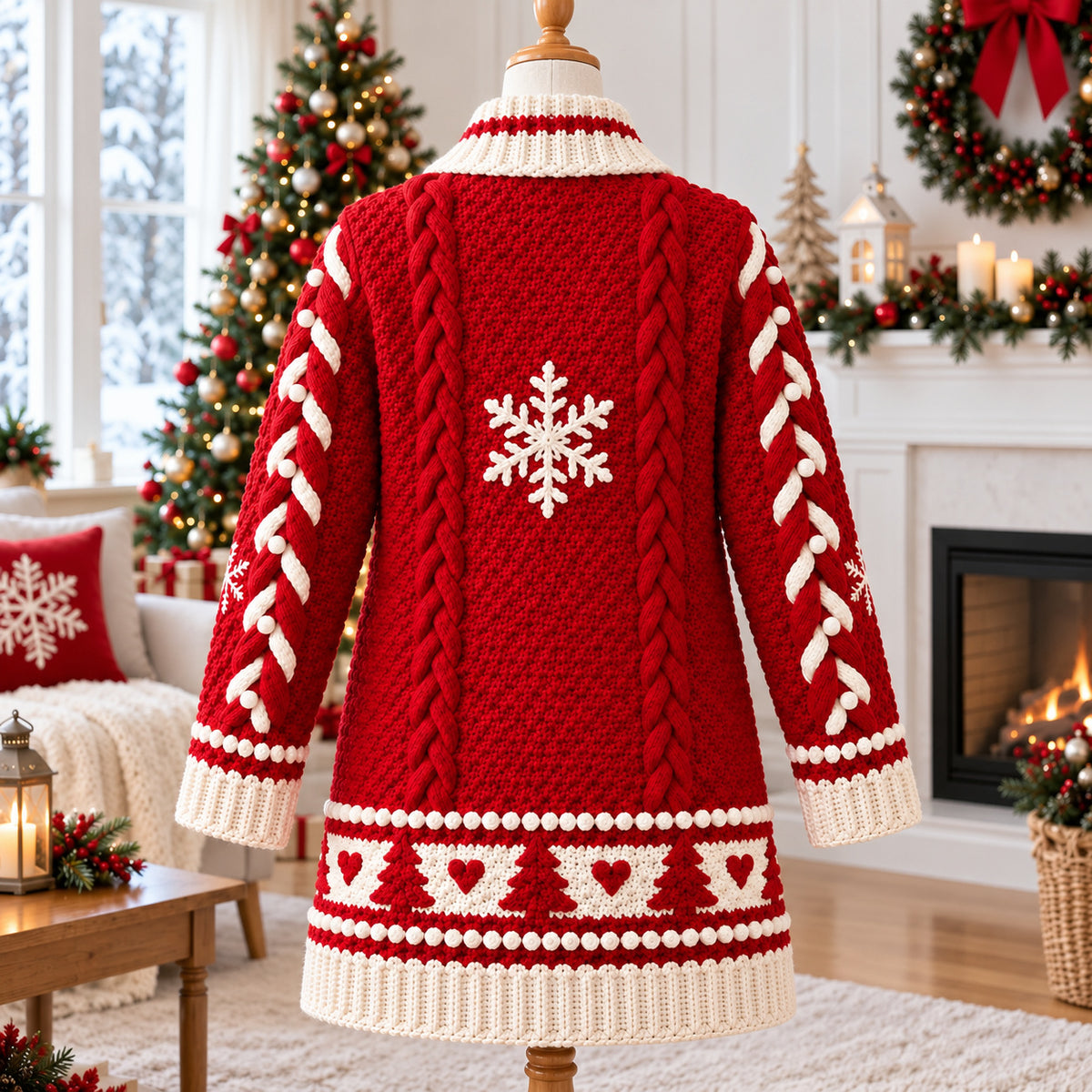 Christmas Santa Cable Cardigan Crochet Pattern PDF – Festive Sweater S–3XL