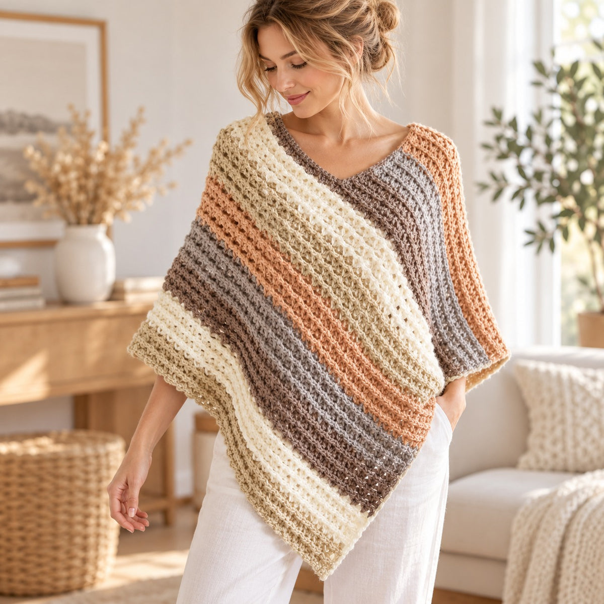 Sunset Poncho Crochet Pattern PDF, Asymmetrical V-Neck Crochet Poncho
