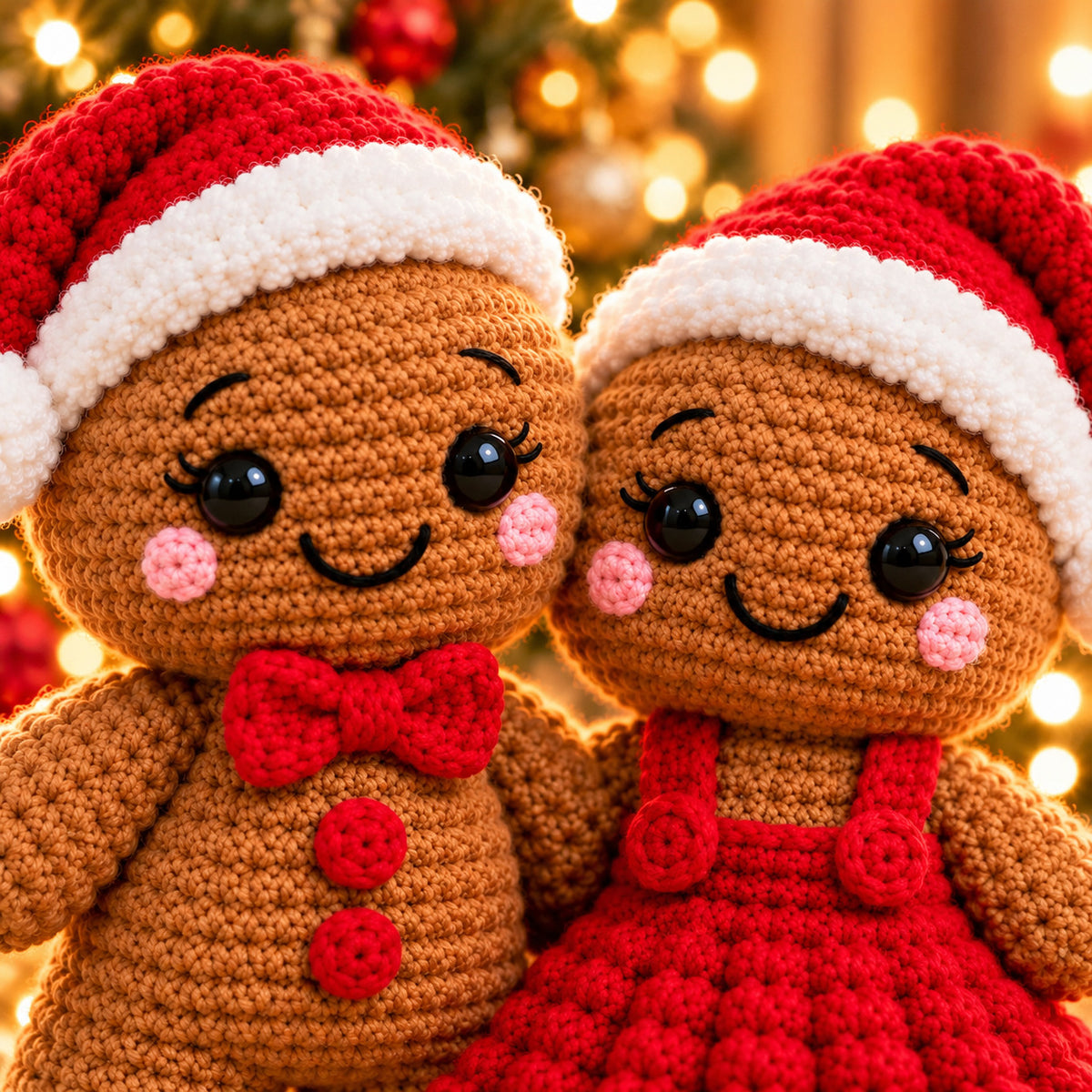 2 Gingerbread Christmas Doll Crochet Patterns PDF – Boy & Girl Santa Hat Couple
