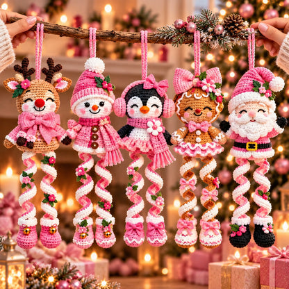 5 Christmas Spiral Ornament Crochet Patterns Bundle PDF – Reindeer, Snowman, Penguin, Gingerbread & Santa
