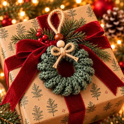 Curly Wreath Crochet Pattern PDF – Rustic Christmas Ornament & Gift Topper