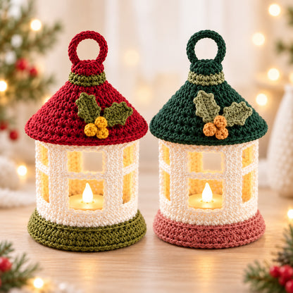 Mini Christmas Lantern Crochet Pattern PDF – LED Tealight Holder