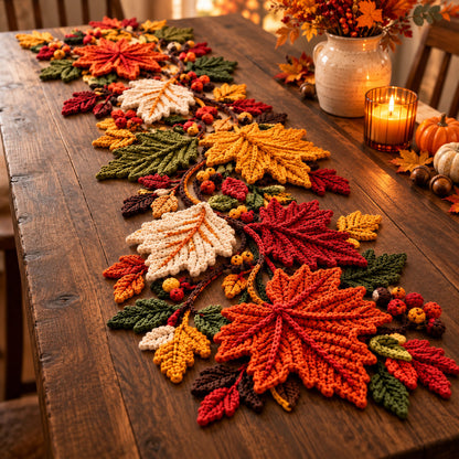 Maple Leaf Crochet Pattern PDF – Fall Table Runner & Thanksgiving Decor