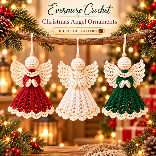 3 Christmas Angel Ornament Crochet Patterns PDF – Angel Doll Tree Decor