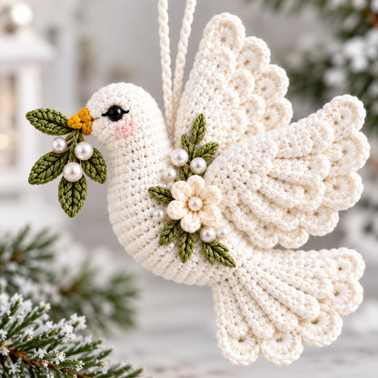 Crochet Peace Dove Ornament Pattern PDF – Christmas Wedding Memorial Decoration Instant Download