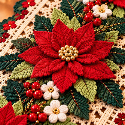 Crochet Poinsettia Table Runner Pattern – Dimensional Christmas Floral PDF