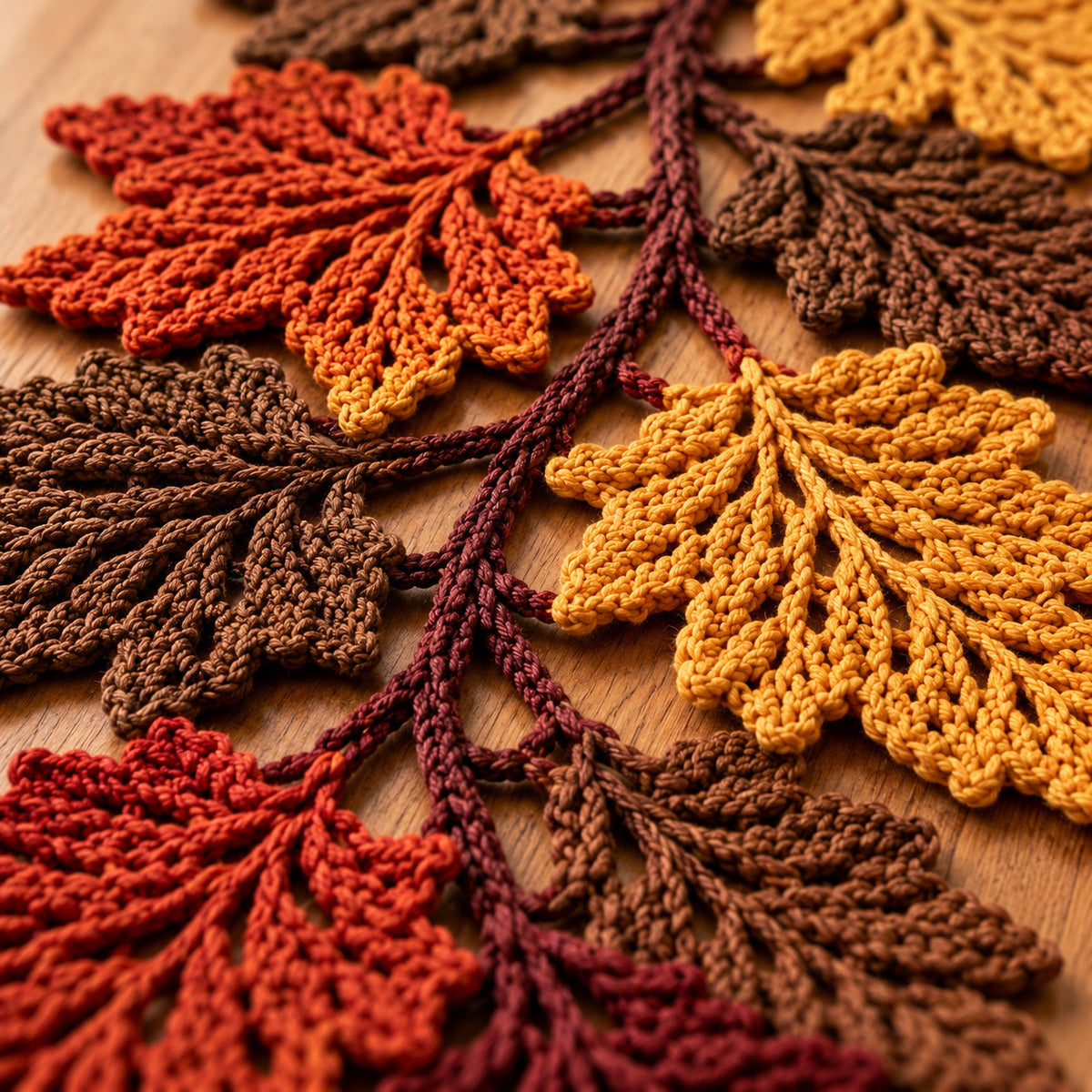 Crochet Autumn Leaf Table Runner Pattern PDF – Oak & Maple Leaves