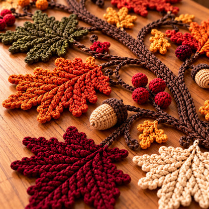 Autumn Leaf Crochet Table Runner Pattern PDF – Maple Leaves, Acorns & Vine