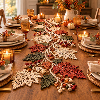 Autumn Leaf Table Runner & Coaster Set Crochet Pattern PDF – Botanical Lace