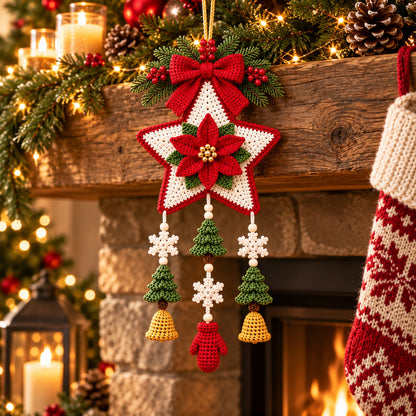 Christmas Hanging Star Ornament Crochet Pattern PDF – Poinsettia & Holiday Motifs