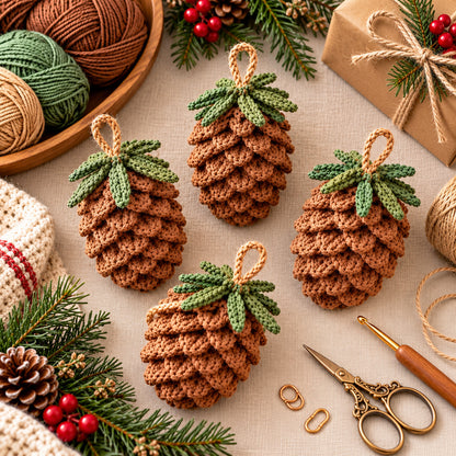 Realistic Pine Cone Crochet Pattern PDF – Rustic Christmas Woodland Ornament