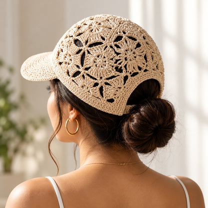 Floral Newsboy Cap Crochet Pattern PDF – Structured Brim Hat + Video Tutorial