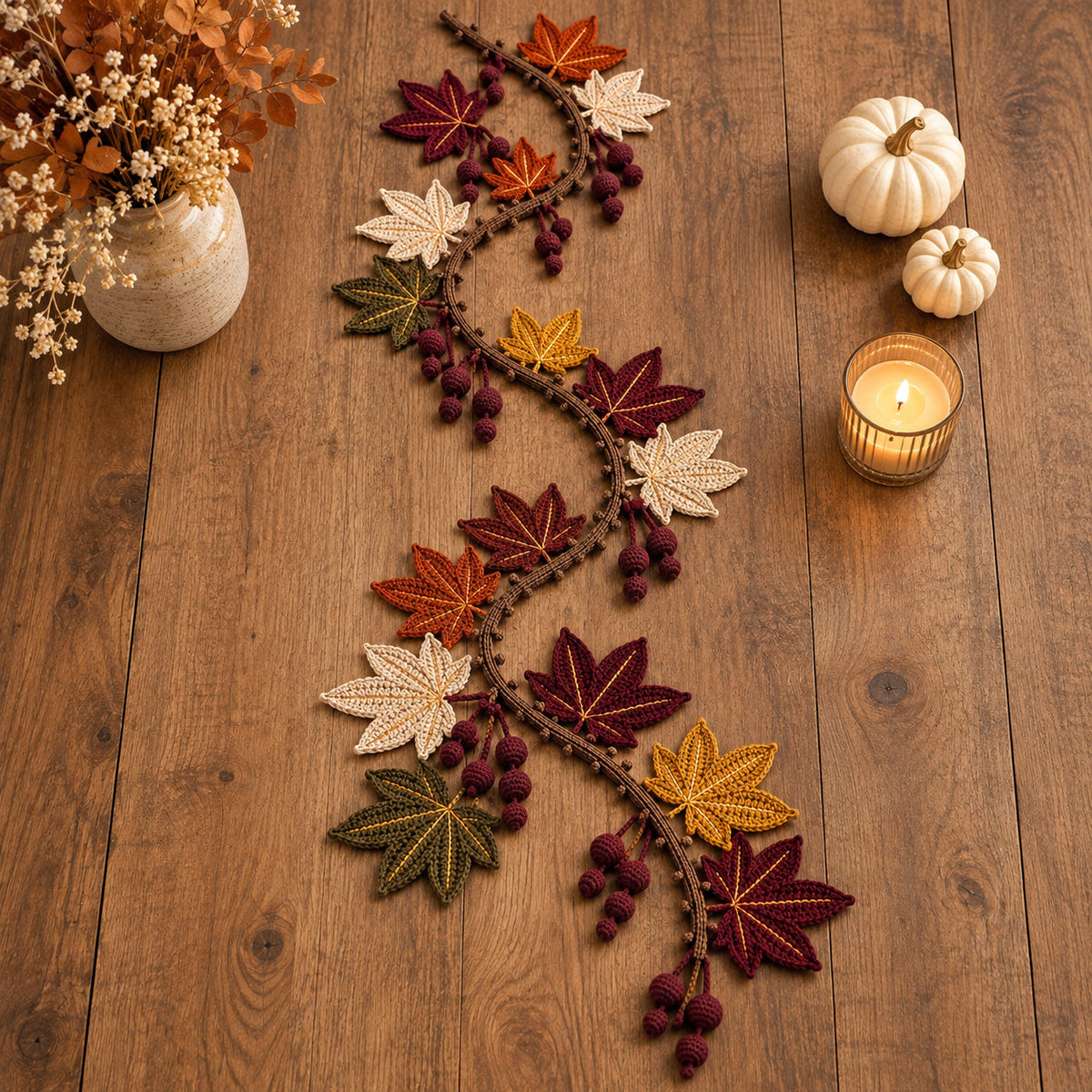 Autumn Maple Leaf Table Runner Crochet Pattern PDF – 3 Sizes