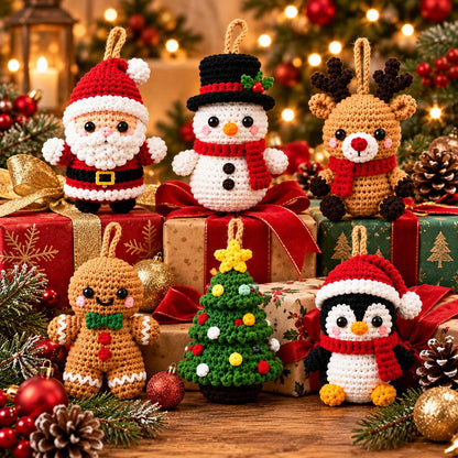 6-in-1 Christmas Ornament Crochet Pattern Bundle PDF – Santa, Snowman & More
