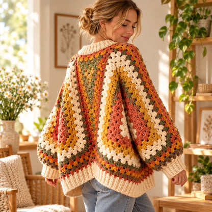 Granny Hexagon Cardigan Crochet Pattern PDF – Oversized Hexicardi Sweater