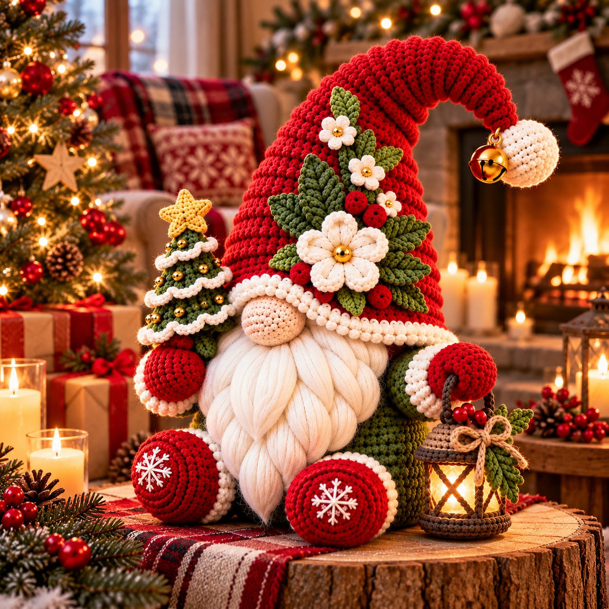 Christmas Gnome Crochet Pattern PDF – Lantern, Mini Tree & Flower Hat
