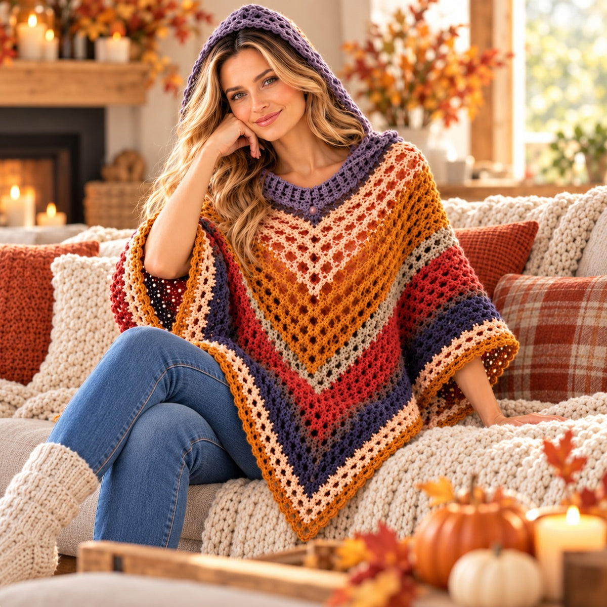 Hooded Poncho Crochet Pattern PDF – Boho Openwork Cape with Video Tutorial
