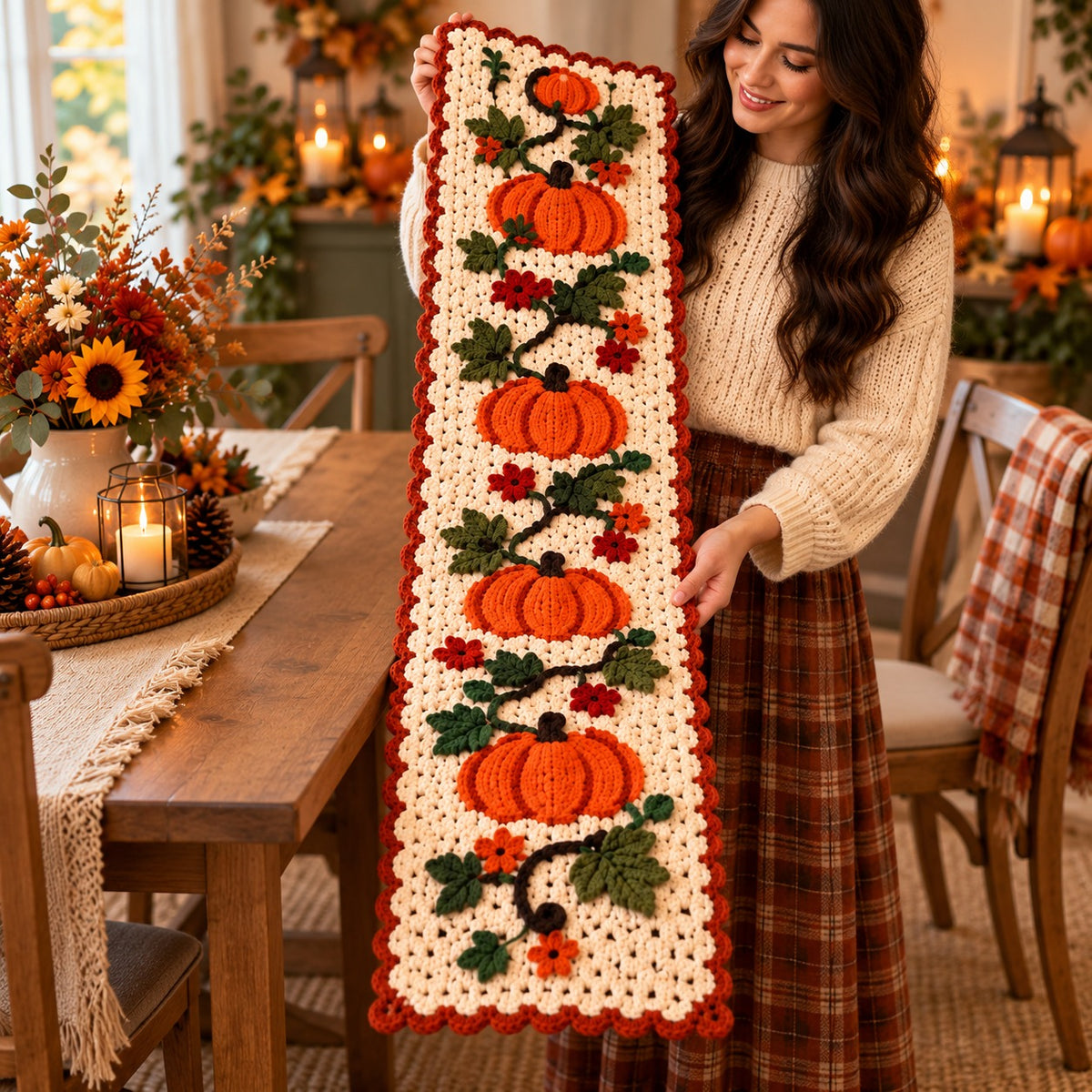 Crochet Pumpkin Table Runner Pattern PDF – Fall & Thanksgiving Decor