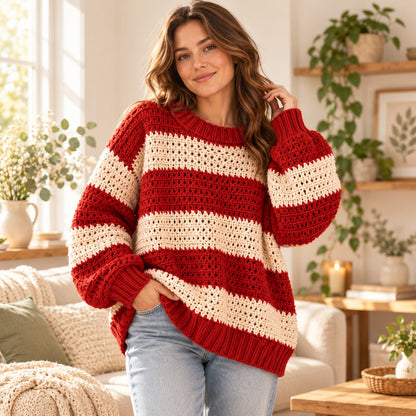 Striped Crochet Sweater Pattern PDF – Oversized Pullover 3XS–4XL