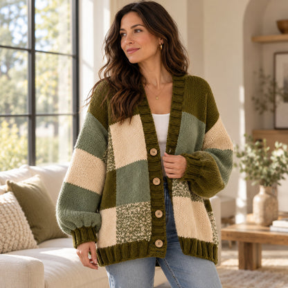 Patchwork Crochet Cardigan Pattern PDF, Sage & Olive Oversized Sweater, Knit Look Crochet Jacket