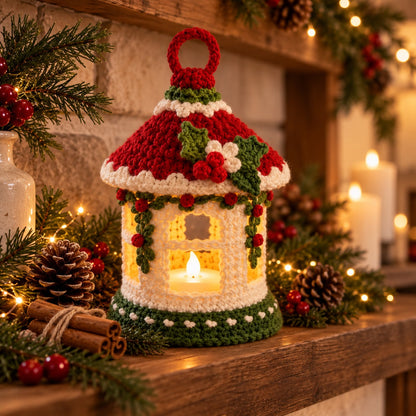 Crochet Christmas Lantern Pattern PDF – 3D Holiday LED Tea Light Holder