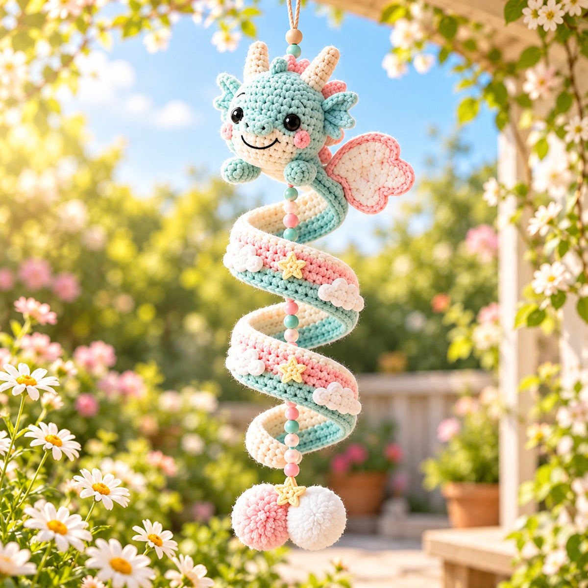 Crochet Dragon Spiral Hanging Pattern PDF – Beginner Fantasy Wall Decor
