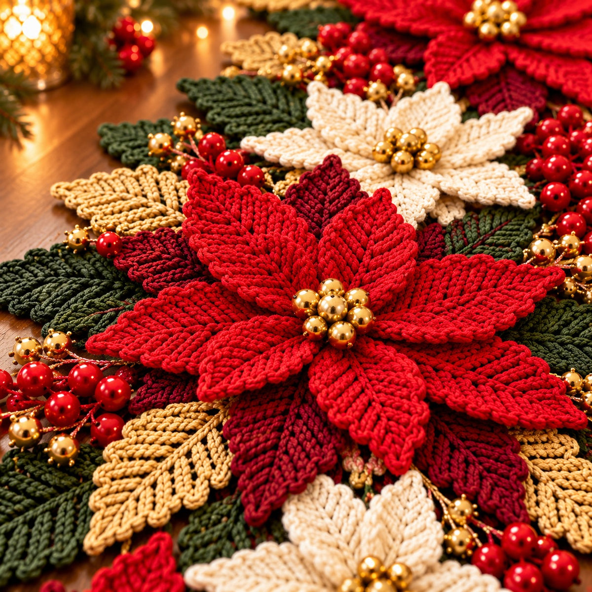 Crochet Poinsettia Table Runner Pattern PDF – Christmas Floral Centerpiece