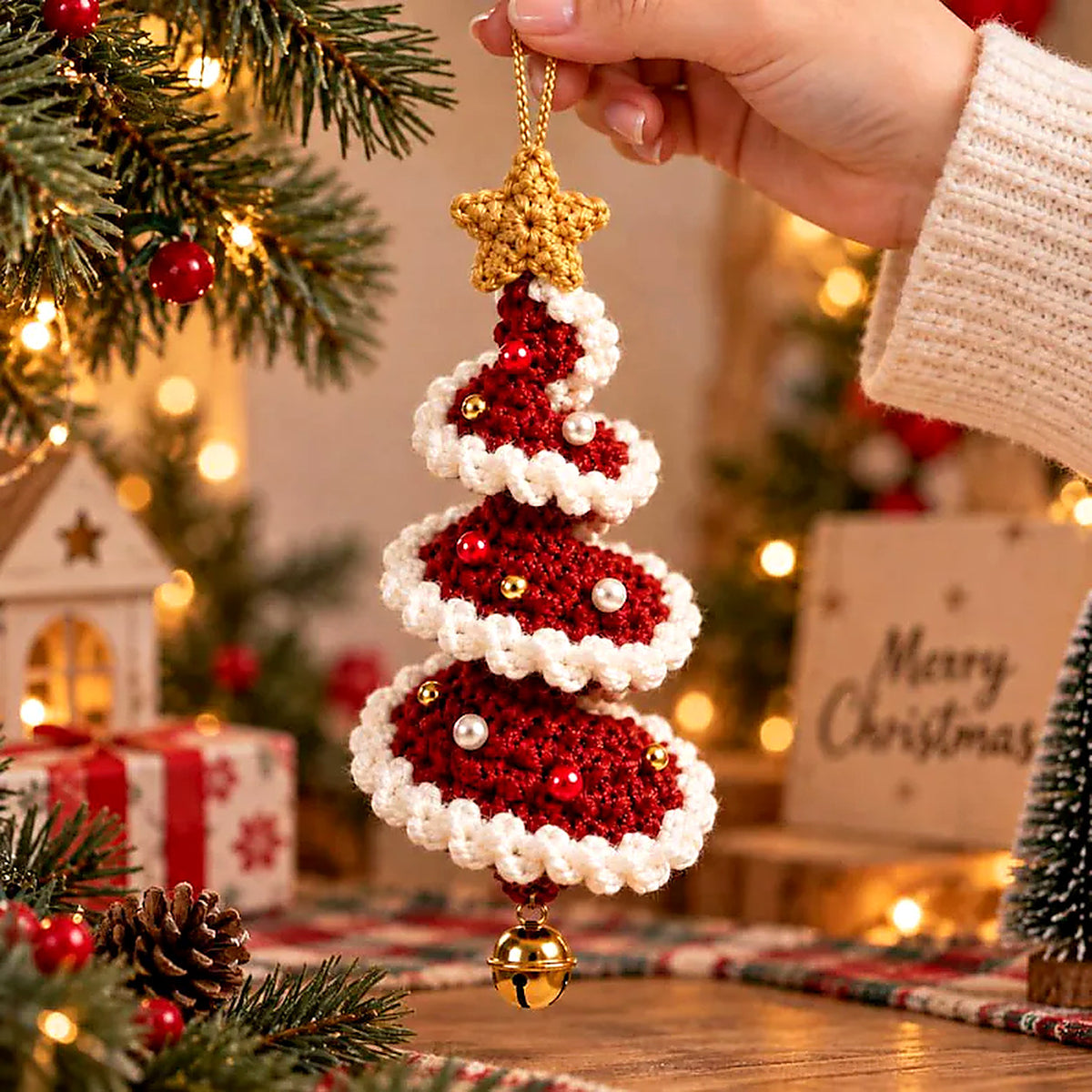 Mini Christmas Tree Spiral Crochet Pattern PDF – Hanging Holiday Ornament