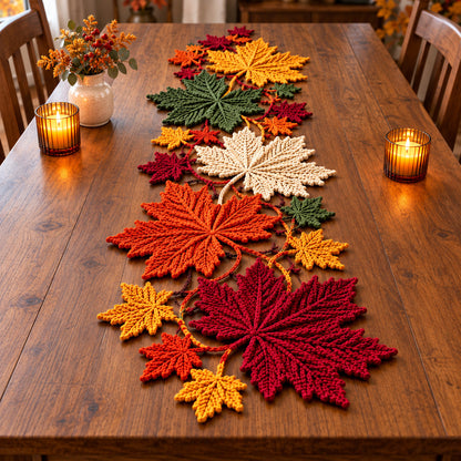 Maple Leaf Crochet Table Runner Pattern PDF – Autumn Botanical Vine Decor