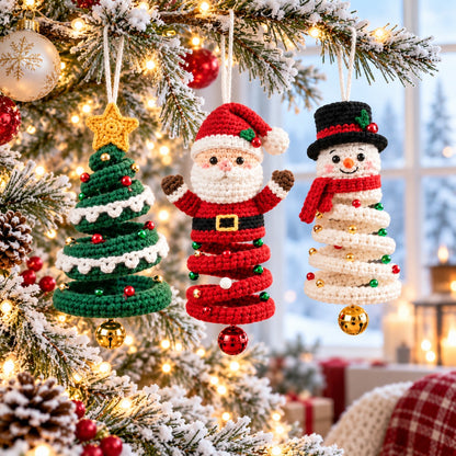 Crochet Christmas Ornament Set – Santa, Snowman & Tree Hanging Decor