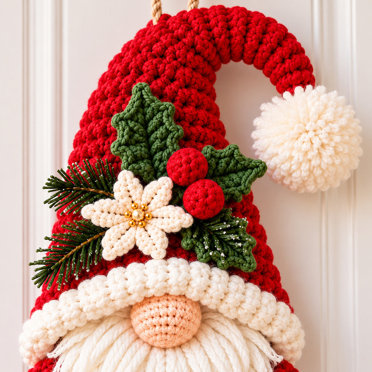 Christmas Gnome Door Hanger Crochet Pattern PDF – Mini Wreath Holiday Decor