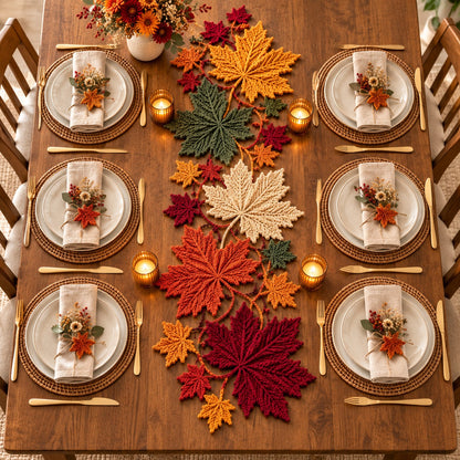Autumn Maple Leaf Table Runner Crochet Pattern – Botanical Fall Decor PDF