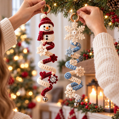 Crochet Winter Snowman Spiral Ornament Pattern PDF – Snowflakes & Bell
