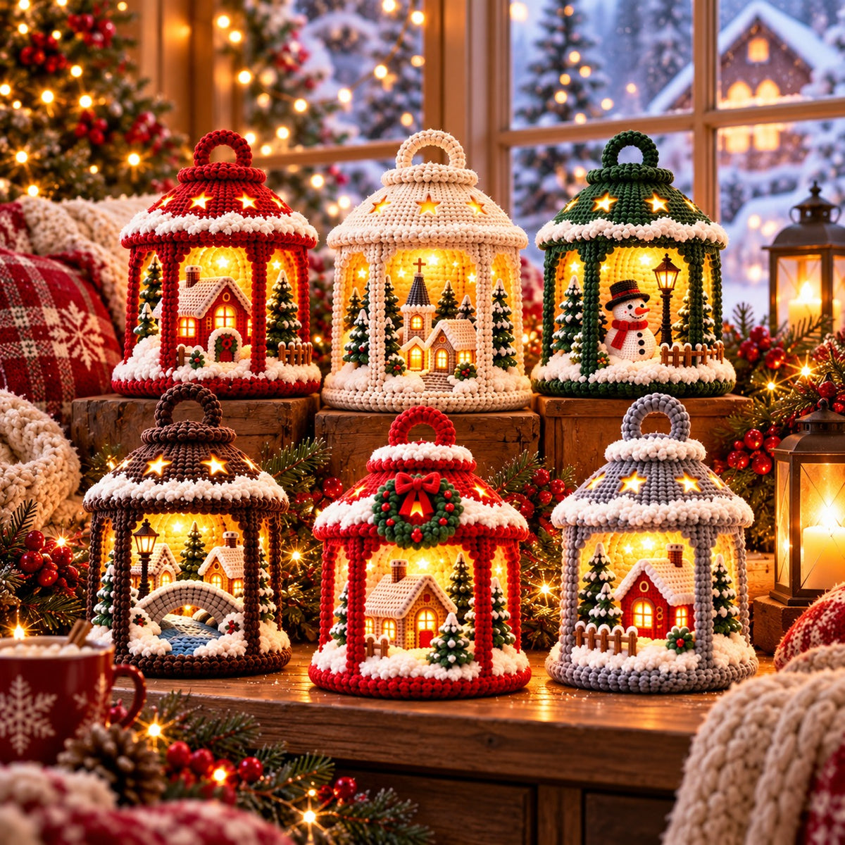 7-in-1 Winter Village Lantern Crochet Pattern Bundle PDF – Christmas Decor